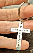 Matthew 28:20 - "I Am With You Always" - Cross Keychain - Religious Cross 