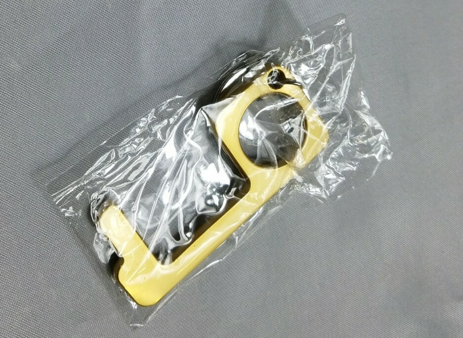New Gold Tone One Piece Metal Keychain Ring Never Touch A Door Germ Opener image 4