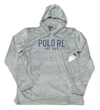 Polo Ralph Lauren Men's Grey POLO RL Logo Velvet Pullover Lounge Hoodie
