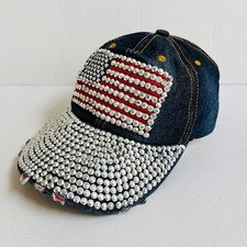 USA Flag Rhinestone Baseball Cap Adjustable Blue C-85