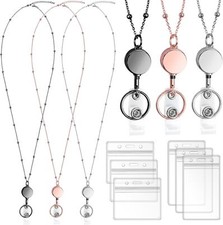 3 Pack Retractable Badge Reel Lanyard with 6 Pcs Waterproof ID Holder Retract...