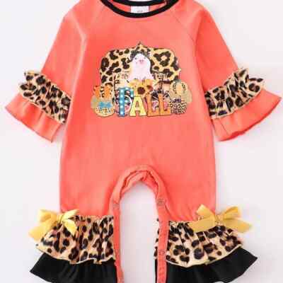 L/S JUMPER/ ROMPER ''PIG/FALL'' LEOPARD PRINT GIRLS NEW BOUTIQUE