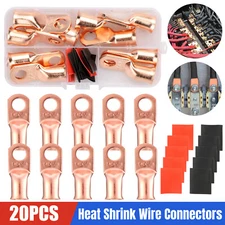 20pcs 1/0 AWG Gauge Wire Copper Lugs w/ BLACK & RED Heat Shrink Ring Terminals