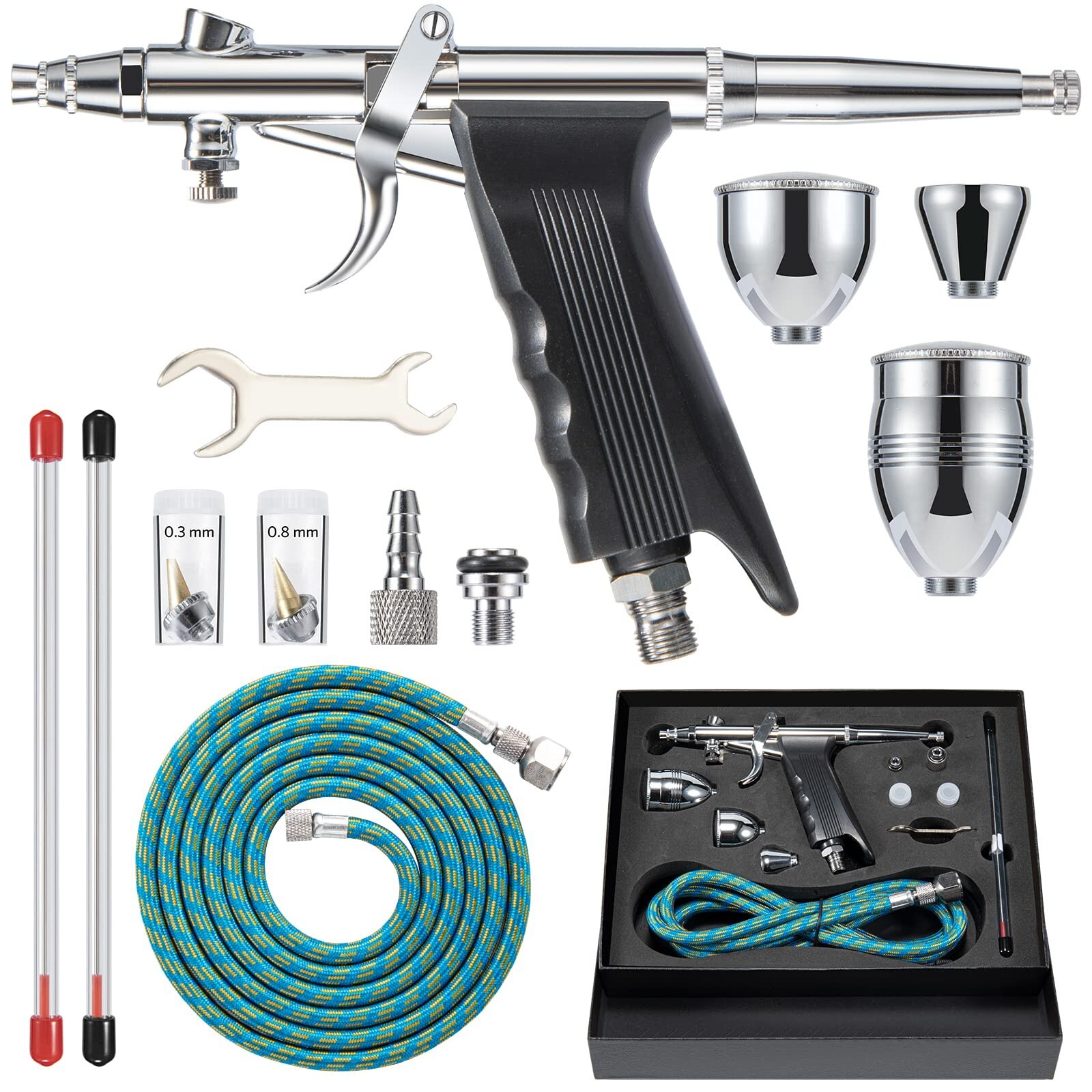 Airbrush Kit, Air Brush Painting Set, Double Action Trigger Airbrush Gun 0.3mm/0