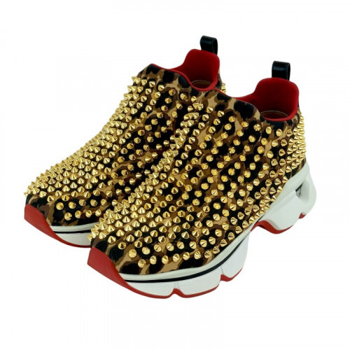 Christian Louboutin Leopard Pattern Sneakers with Gold Christian Louboutin Leopard Pattern Sneakers with Gold