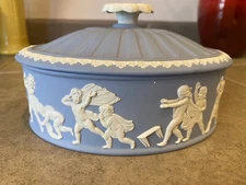 Wedgwood Box With Lid Cherubs “ Blind Man’s Bluff”  **Signed Jasperware Unique