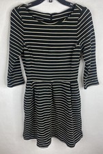 Banana Republic Womens Dress 4 Black White Striped A Line Half Sleeve Stretch