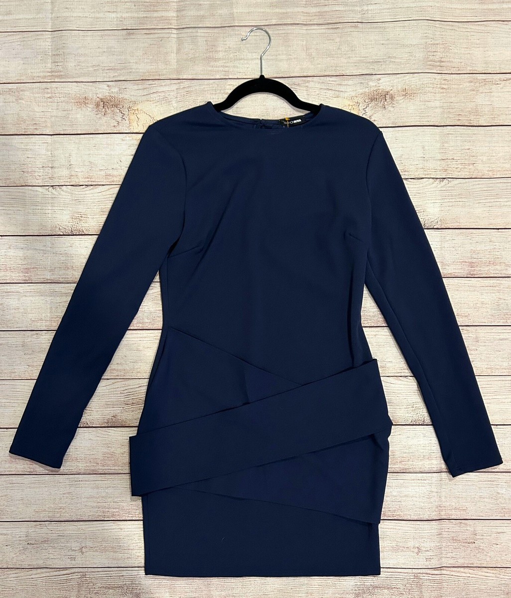 FASHION NOVA SZ LARGE NAVY LONG SLEEVE SIMPLE DOES IT TIE FRONT MINI DRESS