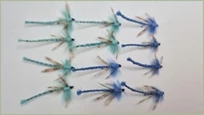 12 Blue Dragon Flies , Teal and Royal Blue for Fly Fishing Size 10, Trout Flies