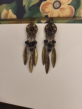 Vintage Goldtone 3-Feather Dangle Pierced Earrings