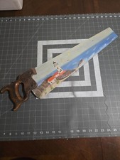 Vintage Saw Hand Painted Lighthouse Beach Folk Art Signed Decor