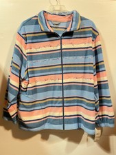 Koret Woman 2x Zip Up Jacket Sweater Shirt Fleece Polyester Embroidered Floral