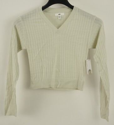 New BP. Women's XXS Ivory Rib Knit Semi Sheer Lightweight Cropped V-Neck Sweater