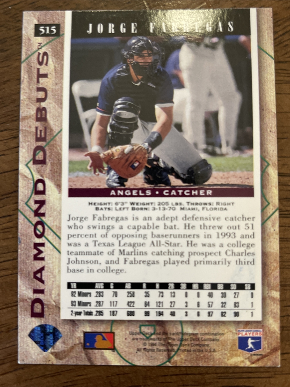 Fabregas autographed baseball card 1994 Upper Deck Diamond Debuts