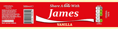 4 X PERSONALISED VANILLA COCA COLA BOTTLE LABEL - PARTY / BIRTHDAY / WEDDING