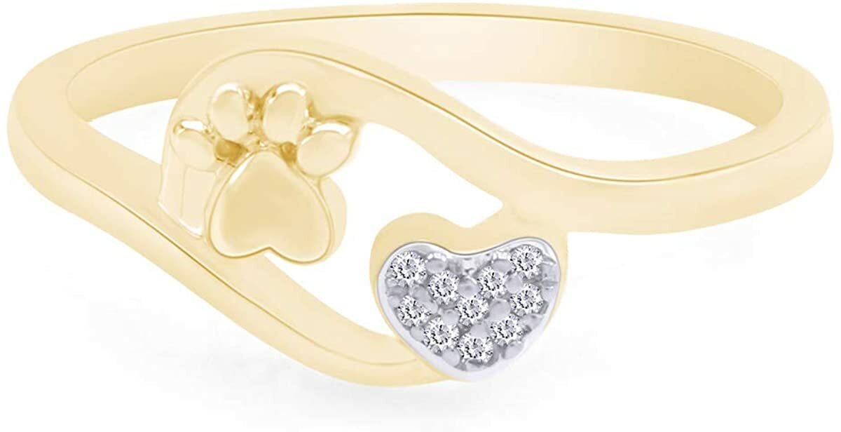 Paw Print Heart Ring With White Diamonds - 14k Gold Over Sterling Silver, Nature Inspired Jewelry - View #4