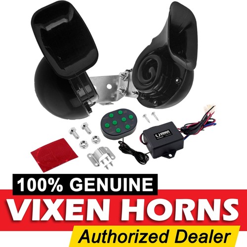 VIXEN HORNS LOUD 8 SOUNDS DUAL SNAIL ELECTRIC HORN CAR/TRUCK 12V TELOLET BLACK