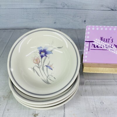 Sango MANDOR 8500  Gray Pink Purple Iris Floral Stoneware Soup Cereal Bowl Set 4