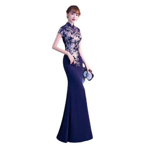 Damen Abendkleid Fischschwanz Chor Kleid Bankett Chinesisch Cheongsam Kleid - Bild 7 von 23