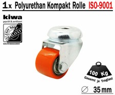 1 x 35mm Polyurethan Rückenloch Schwerlast Rolle Lenkrolle Traglast 100 Kg Lenk