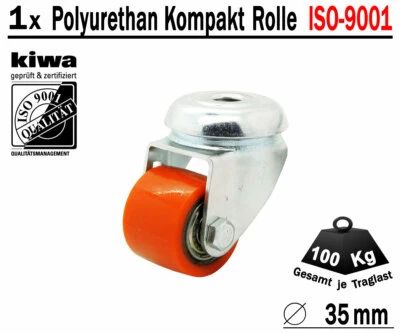 BS ROLLEN 1 x 35mm Polyurethan Rückenloch Schwerlast Rolle Lenkrolle Traglast 100 Kg Lenk