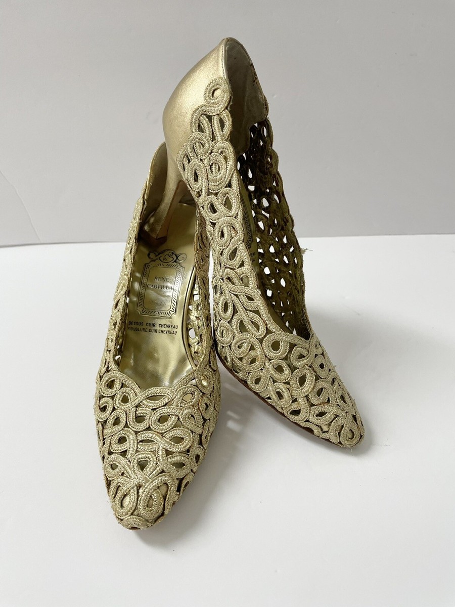 Rene' Caovilla Gold Lace Pumps 36 1/2