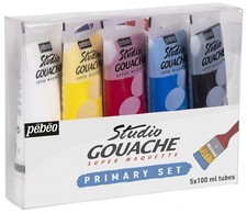 Pebeo Studio Pittura a Guazzo Set Primario di 5 x 100 ml Colori Assortiti