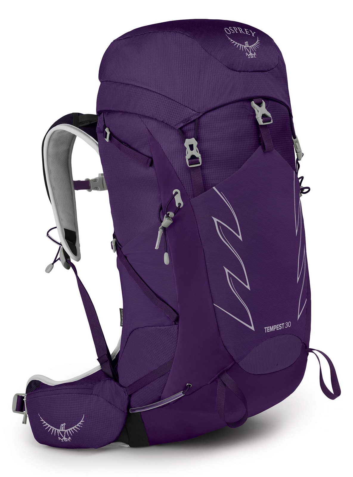 Mochila de senderismo Osprey Tempest 30L para mujer con cinturón de cadera, viola púrpura, WXS/S