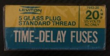 Leviton - 20 Amp Glass Plug Time Delay Fuses - Package of 5 - New/Unopened Box