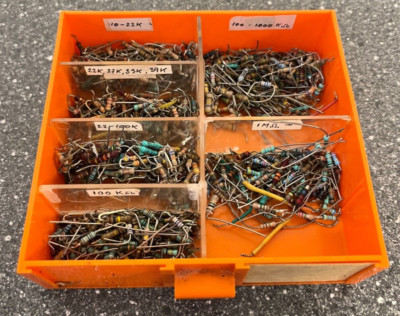 Vintage Resistor Lot - Assorted High Value Resistors 10K to 1M Ohm in Organizer