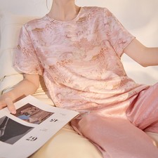 Chinese Style Women Short Sleeve Round Neck T Shirts Pullover 100 Mulberry Silk