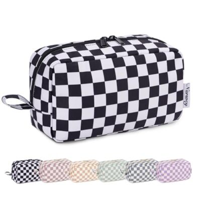 checkered travel makeup bag Handmade Turkish Terry Towel whether youre at home or on the go checkered makeup bag  Scratch