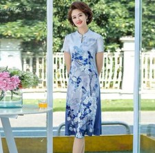Women's new Chinese style cheongsam short sleeve dress floral print cheongsam
