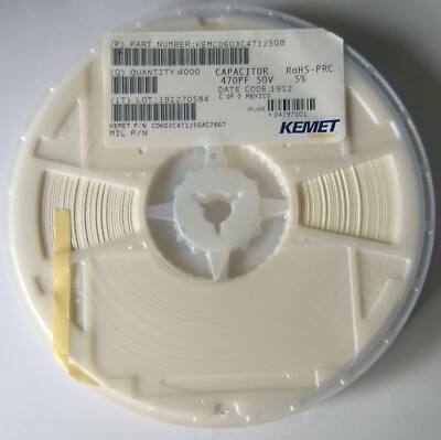 4000 pcs C0603C471J5GAC7867  Ceramic Caps 470pF 50V X7R 10%, NPO Full Reel