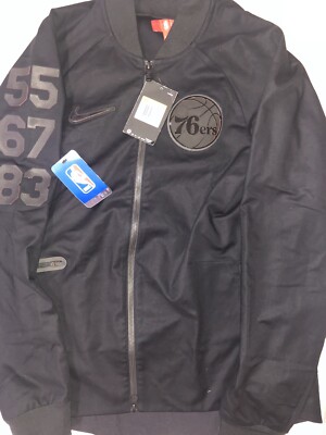 Nike Men's Philadelphia 76ers Black Varsity Jacket Sixers SZ Nike Men's Philadelphia 76ers Black Varsity Jacket Sixers SZ