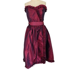 VICTOR COSTA VTG 80s Burgundy Eggplant Taffeta Cocktail Dress Ruffle Pleat Dress
