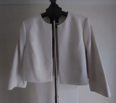 Phase Eight  Cream Textured 3/4 Sleeve Open Crop Bolero Jacket Blazer UK 16