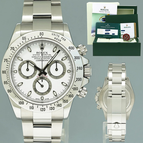 2019 PAPERS RSC MINT Rolex Daytona 116520 White APH Chronograph Blue Chromalight