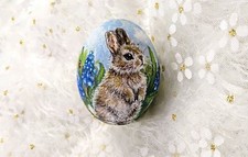 Zwerghuhnei handbemalt, Hase, Blumen, Osterei, Ei, Frühling,  5,5 cm Unikat