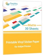 Gwybkq Premium Printable Vinyl Sticker Papers for Inkjet Printer-30 Matte Wat...