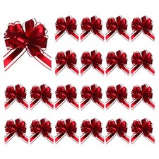 20pcs Pull Bows 6.3 Inch Wide Organza Ribbon Bows for Gift Wrapping Wine Red