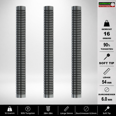     Dart Darts Barrel Barrels Griffstück Soft 90% Tungsten 54x6,0 mm 16g 16 gr