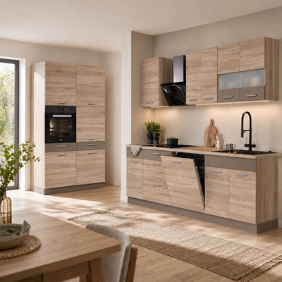 Küche ALINA 240 + 120 cm Küchenzeile Einbauküche Küchenblock Sonoma Eiche modern