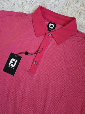 FootJoy Lisle Polo Shirt Men L Ruby/Pink Mini Check Stretch Performance Golf