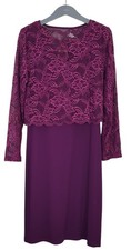 Joe Browns Purple Lace Overlay Dress 12 Floral Long Sheer Sleeve Party