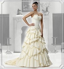 Jiangyuying Ivory Strapless Ruffled Beaded Satin Ball Gown Wedding Dress Size 44