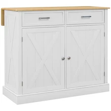 HOMCOM Rolling Kitchen Island with Drop Leaf Wood Breakfast Bar,Farmhouse Kitche