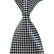 New luxury plaid check black white JACQUARD WOVEN Silk Men's Tie Necktie