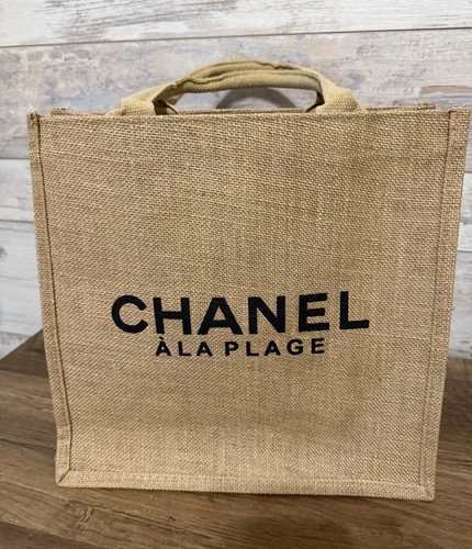 CHANEL À La Plage Beige Logo Reusable Tote Shopping Bag 12x12x12 in