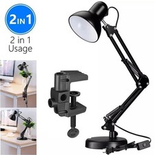 Metal Desk Lamp Adjustable Swing Arm Interchangeable Base Clamp Reading Light